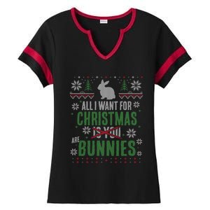 Xmas Gift All I Want For Christmas Are Bunnies Ladies Halftime Notch Neck Tee