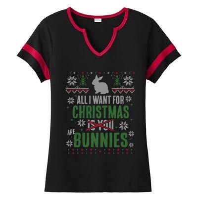 Xmas Gift All I Want For Christmas Are Bunnies Ladies Halftime Notch Neck Tee