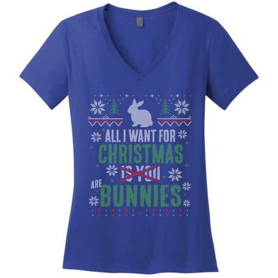 Xmas Gift All I Want For Christmas Are Bunnies Women's V-Neck T-Shirt