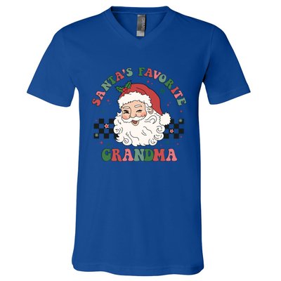 Xmas Grandma Grandmother Cute Santa Face Old Retro Christmas Gift V-Neck T-Shirt