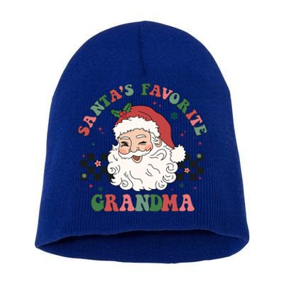 Xmas Grandma Grandmother Cute Santa Face Old Retro Christmas Gift Short Acrylic Beanie