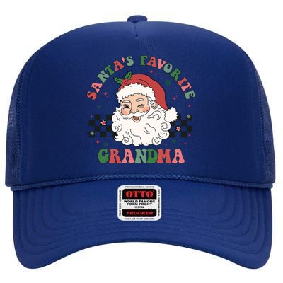 Xmas Grandma Grandmother Cute Santa Face Old Retro Christmas Gift High Crown Mesh Back Trucker Hat