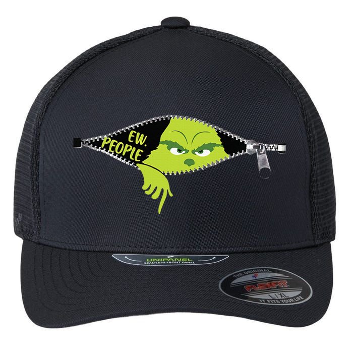 Xmas Grinch Green Color Saying Ew People Christmas Flexfit Unipanel Trucker Cap