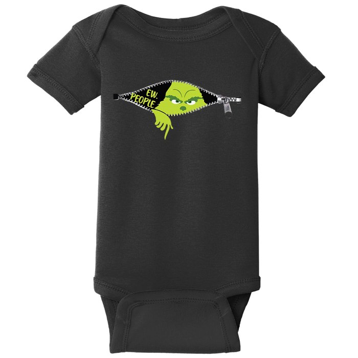 Xmas Grinch Green Color Saying Ew People Christmas Baby Bodysuit