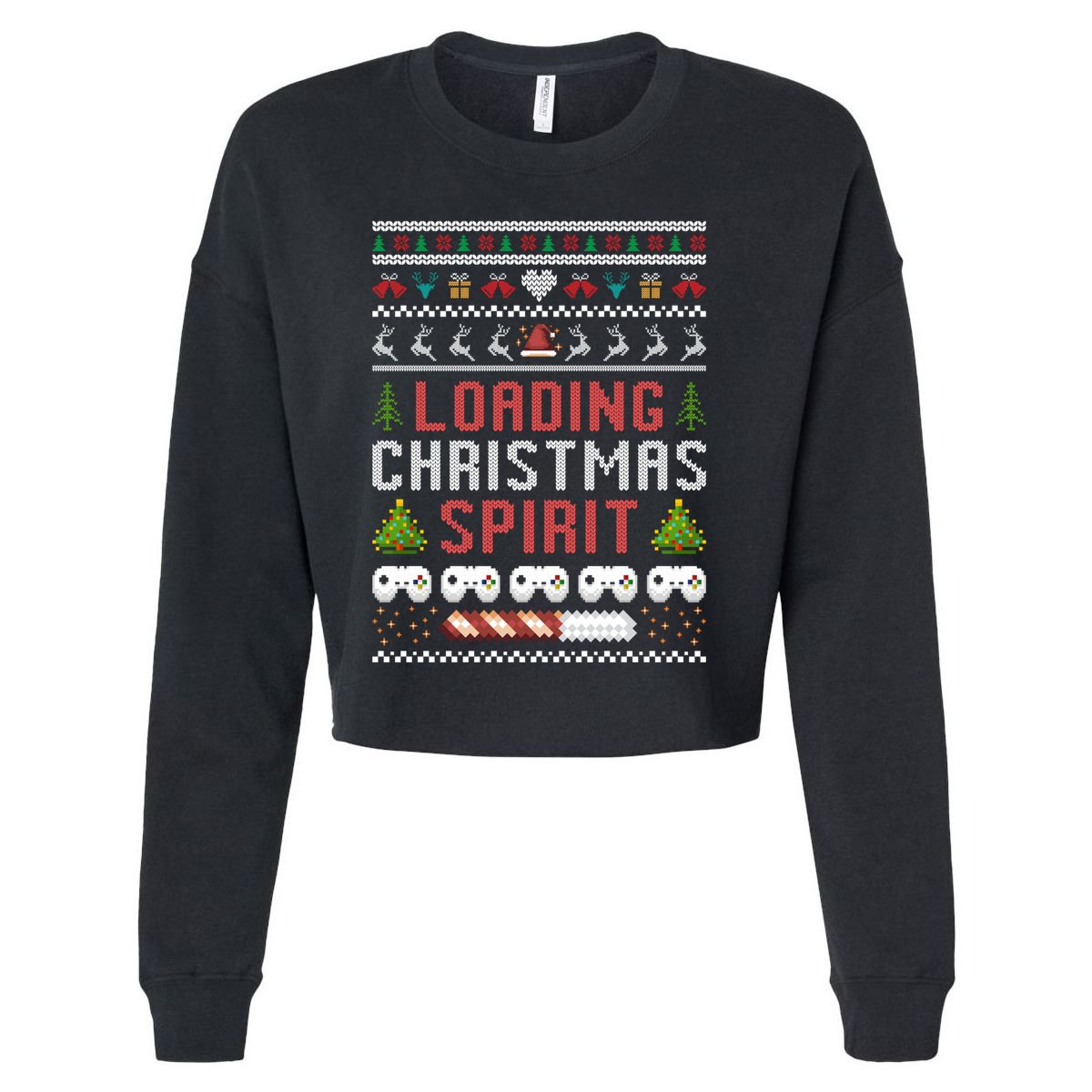 Xmas Gaming Loading Christmas Spirit Gamer Ugly Christmas Cute Gift Cropped Pullover Crew
