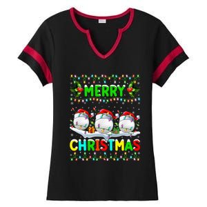 Xmas Golf Lighting Santa Hat Merry Christmas Golf Gift Ladies Halftime Notch Neck Tee