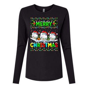 Xmas Golf Lighting Santa Hat Merry Christmas Golf Gift Womens Cotton Relaxed Long Sleeve T-Shirt