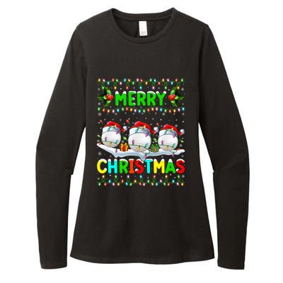 Xmas Golf Lighting Santa Hat Merry Christmas Golf Gift Womens CVC Long Sleeve Shirt