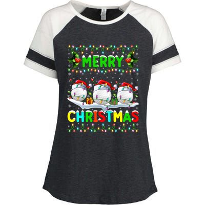 Xmas Golf Lighting Santa Hat Merry Christmas Golf Gift Enza Ladies Jersey Colorblock Tee