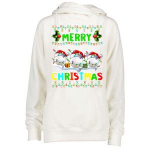 Xmas Golf Lighting Santa Hat Merry Christmas Golf Gift Womens Funnel Neck Pullover Hood