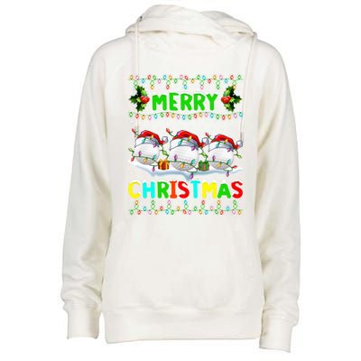 Xmas Golf Lighting Santa Hat Merry Christmas Golf Gift Womens Funnel Neck Pullover Hood