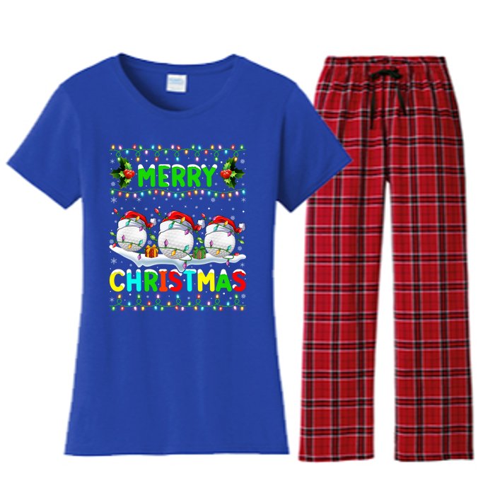 Xmas Golf Lighting Santa Hat Merry Christmas Golf Gift Women's Flannel Pajama Set