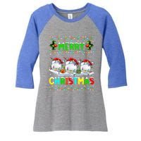 Xmas Golf Lighting Santa Hat Merry Christmas Golf Gift Women's Tri-Blend 3/4-Sleeve Raglan Shirt