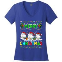 Xmas Golf Lighting Santa Hat Merry Christmas Golf Gift Women's V-Neck T-Shirt