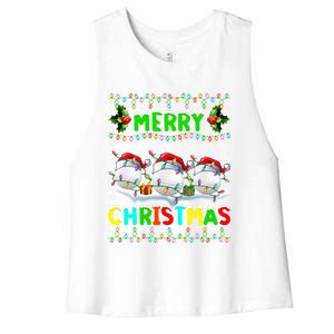 Xmas Golf Lighting Santa Hat Merry Christmas Golf Gift Women's Racerback Cropped Tank