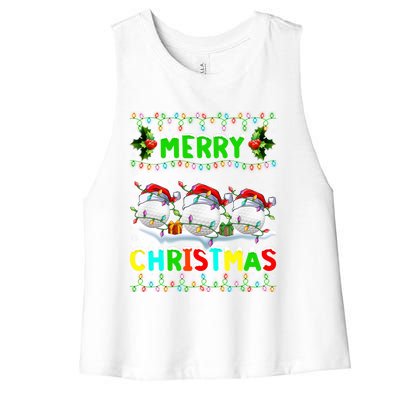 Xmas Golf Lighting Santa Hat Merry Christmas Golf Gift Women's Racerback Cropped Tank