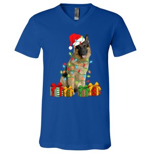 Xmas Ger Shepherd Dog Christmas Lights Puppy Lover Great Gift V-Neck T-Shirt