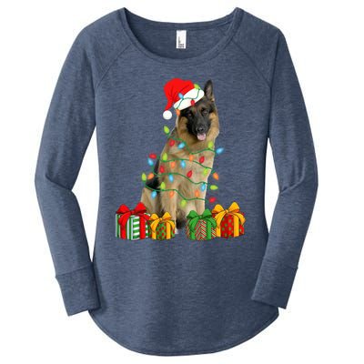 Xmas Ger Shepherd Dog Christmas Lights Puppy Lover Great Gift Women's Perfect Tri Tunic Long Sleeve Shirt