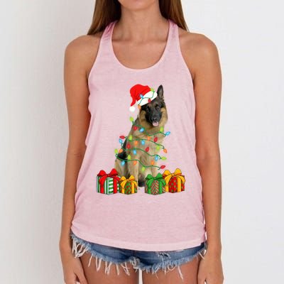 Xmas Ger Shepherd Dog Christmas Lights Puppy Lover Great Gift Women's Knotted Racerback Tank