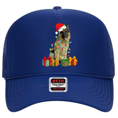 Xmas Ger Shepherd Dog Christmas Lights Puppy Lover Great Gift High Crown Mesh Back Trucker Hat