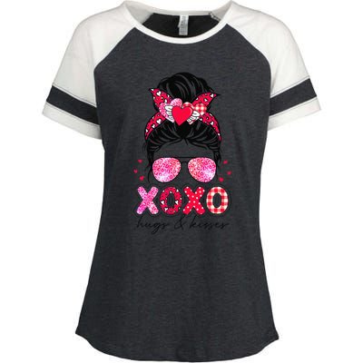 Xoxo Hugs And Ki Messy Bun Leopard Happy Valentine's Day Enza Ladies Jersey Colorblock Tee