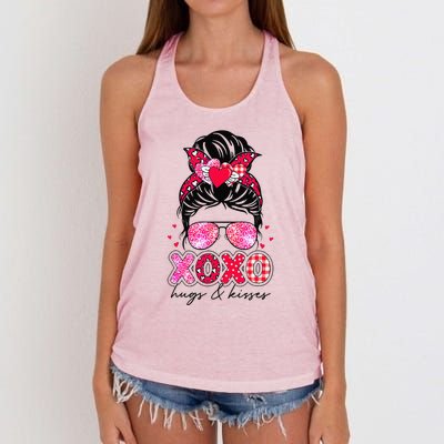 Xoxo Hugs And Ki Messy Bun Leopard Happy Valentine's Day Women's Knotted Racerback Tank