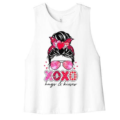 Xoxo Hugs And Ki Messy Bun Leopard Happy Valentine's Day Women's Racerback Cropped Tank