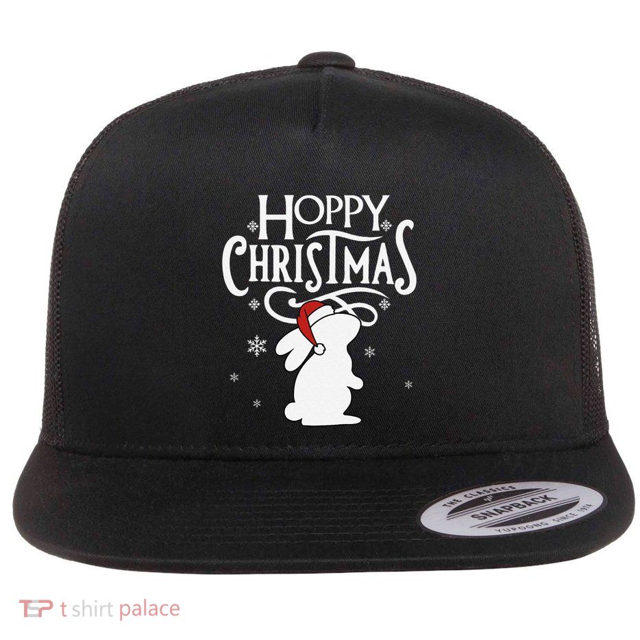 Xmas Hoppy Christmas Cute Bunny Christmas Family Matching Flat Bill Trucker Hat