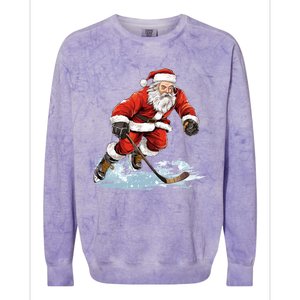 Xmas Holiday Funny Santa Playing Ice Hockey Christmas Gift Colorblast Crewneck Sweatshirt