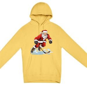 Xmas Holiday Funny Santa Playing Ice Hockey Christmas Gift Premium Pullover Hoodie