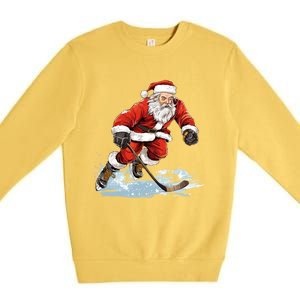 Xmas Holiday Funny Santa Playing Ice Hockey Christmas Gift Premium Crewneck Sweatshirt