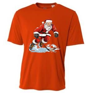 Xmas Holiday Funny Santa Playing Ice Hockey Christmas Gift Cooling Performance Crew T-Shirt