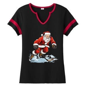 Xmas Holiday Funny Santa Playing Ice Hockey Christmas Gift Ladies Halftime Notch Neck Tee