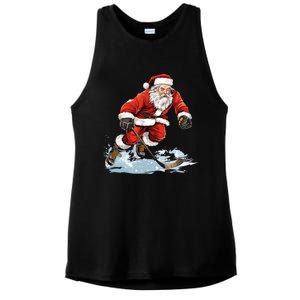 Xmas Holiday Funny Santa Playing Ice Hockey Christmas Gift Ladies PosiCharge Tri-Blend Wicking Tank