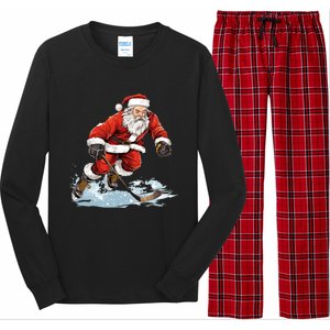 Xmas Holiday Funny Santa Playing Ice Hockey Christmas Gift Long Sleeve Pajama Set