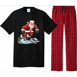 Xmas Holiday Funny Santa Playing Ice Hockey Christmas Gift Pajama Set