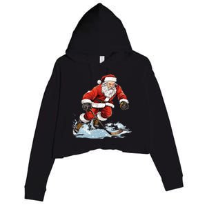 Xmas Holiday Funny Santa Playing Ice Hockey Christmas Gift Crop Fleece Hoodie