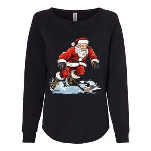 Xmas Holiday Funny Santa Playing Ice Hockey Christmas Gift Womens California Wash Sweatshirt