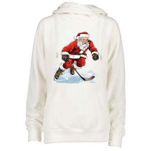 Xmas Holiday Funny Santa Playing Ice Hockey Christmas Gift Womens Funnel Neck Pullover Hood