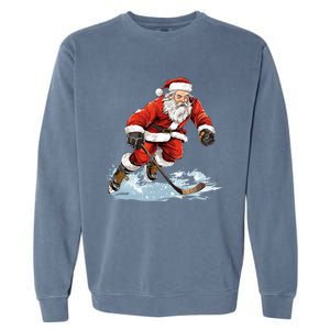 Xmas Holiday Funny Santa Playing Ice Hockey Christmas Gift Garment-Dyed Sweatshirt