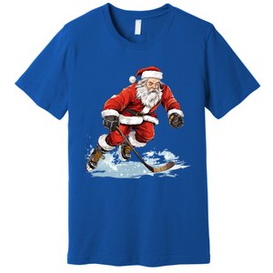 Xmas Holiday Funny Santa Playing Ice Hockey Christmas Gift Premium T-Shirt