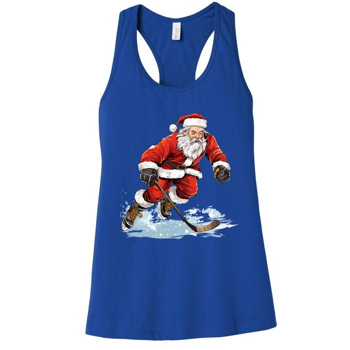 Xmas Holiday Funny Santa Playing Ice Hockey Christmas Gift Women's Racerback Tank