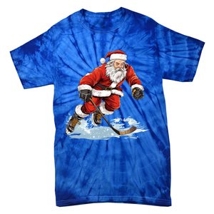 Xmas Holiday Funny Santa Playing Ice Hockey Christmas Gift Tie-Dye T-Shirt