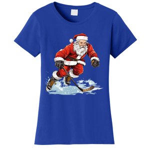 Xmas Holiday Funny Santa Playing Ice Hockey Christmas Gift Women's T-Shirt