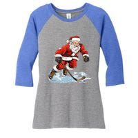 Xmas Holiday Funny Santa Playing Ice Hockey Christmas Gift Women's Tri-Blend 3/4-Sleeve Raglan Shirt