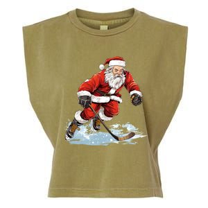 Xmas Holiday Funny Santa Playing Ice Hockey Christmas Gift Garment-Dyed Women's Muscle Tee