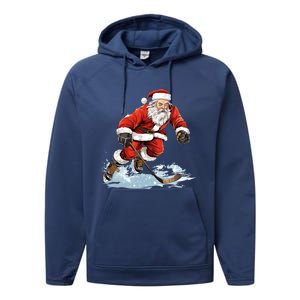 Xmas Holiday Funny Santa Playing Ice Hockey Christmas Gift Performance Fleece Hoodie