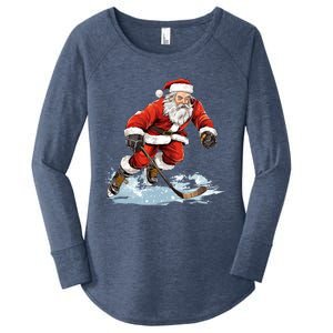 Xmas Holiday Funny Santa Playing Ice Hockey Christmas Gift Women's Perfect Tri Tunic Long Sleeve Shirt