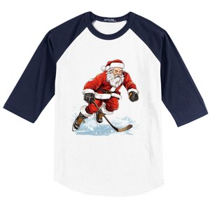 Xmas Holiday Funny Santa Playing Ice Hockey Christmas Gift Baseball Sleeve Shirt