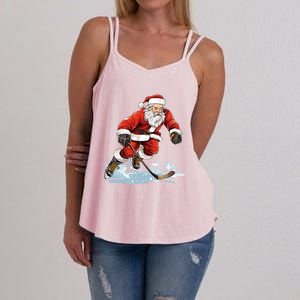 Xmas Holiday Funny Santa Playing Ice Hockey Christmas Gift Women's Strappy Tank